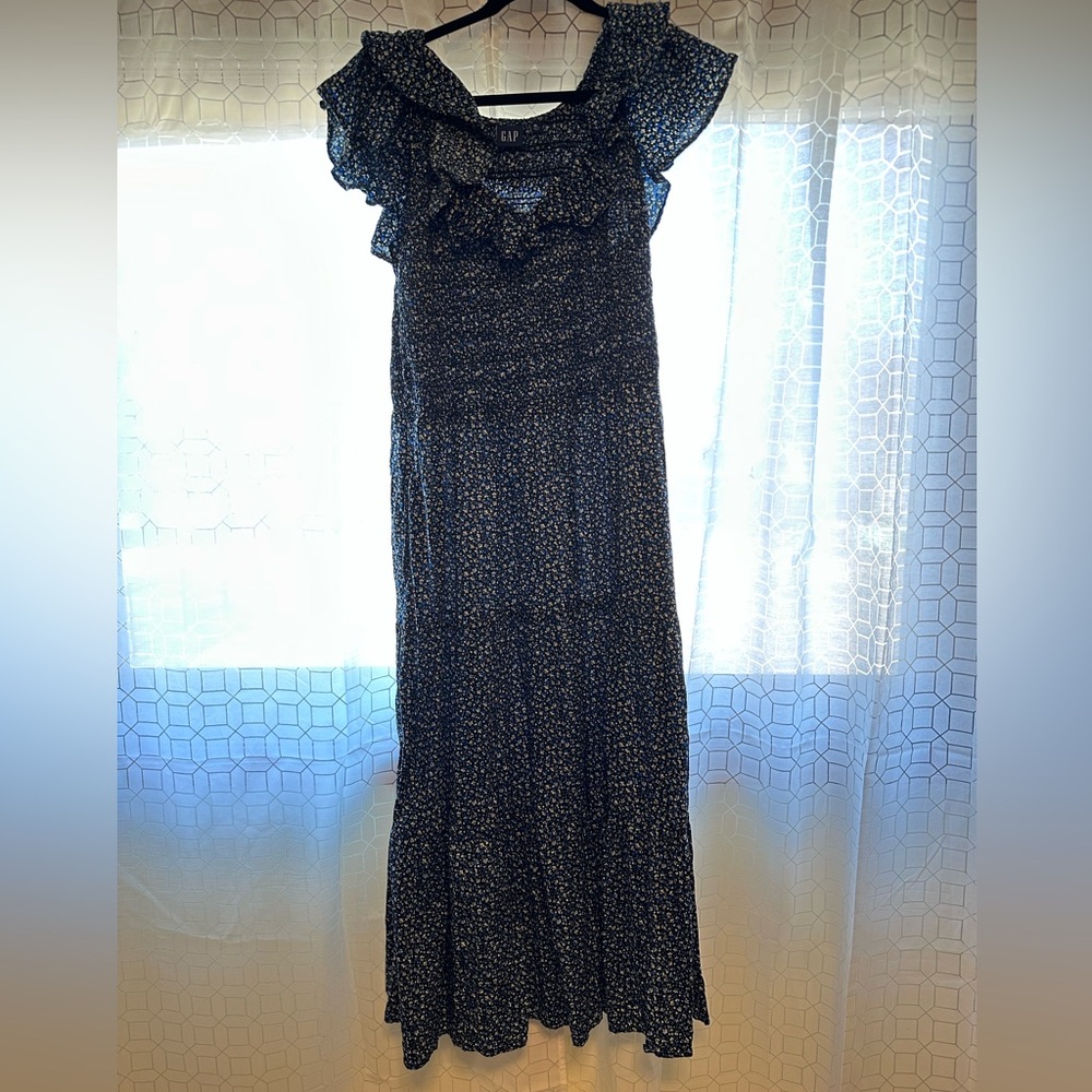 GAP Blue Maxi Dress with Cowl Neck and Flutter Sleeves